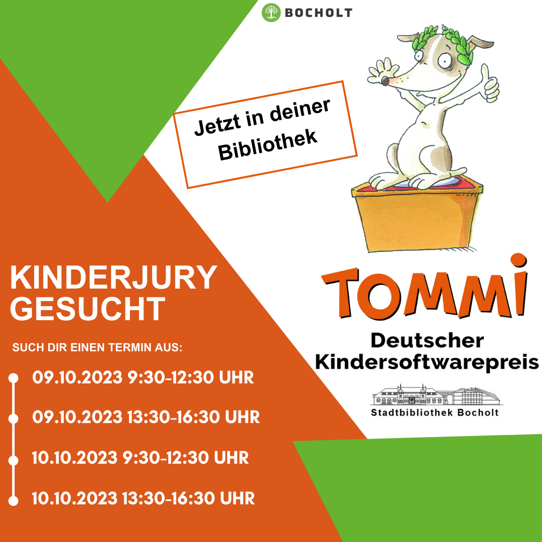 TOMMI - Deutscher Kindersoftwarepreis mit Terminen, gestaltet von Lea Marx mit Canva